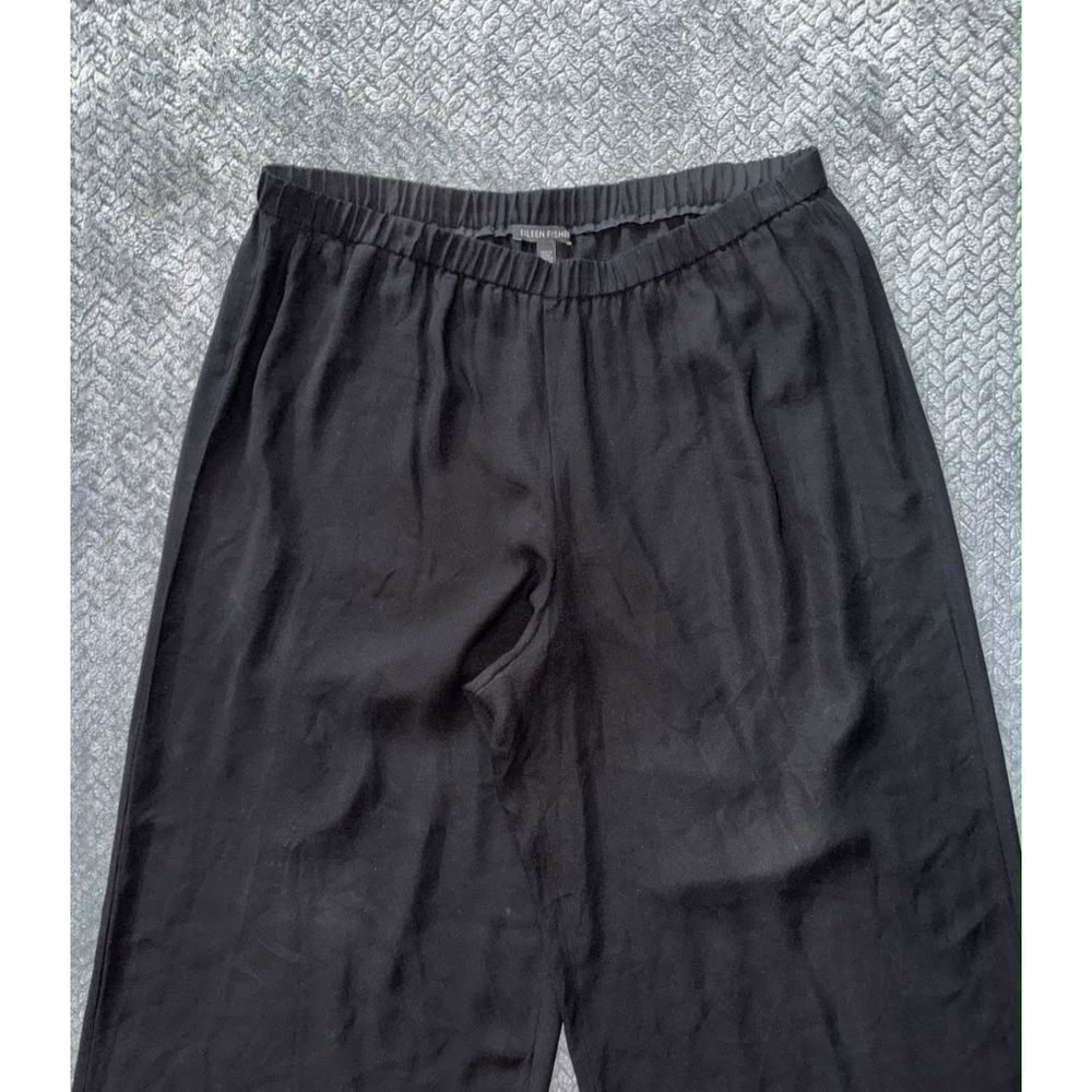 Eileen Fisher Black Silk Wide Leg Cropped Pants Lagenlook Size Medium - Picture 2 of 9